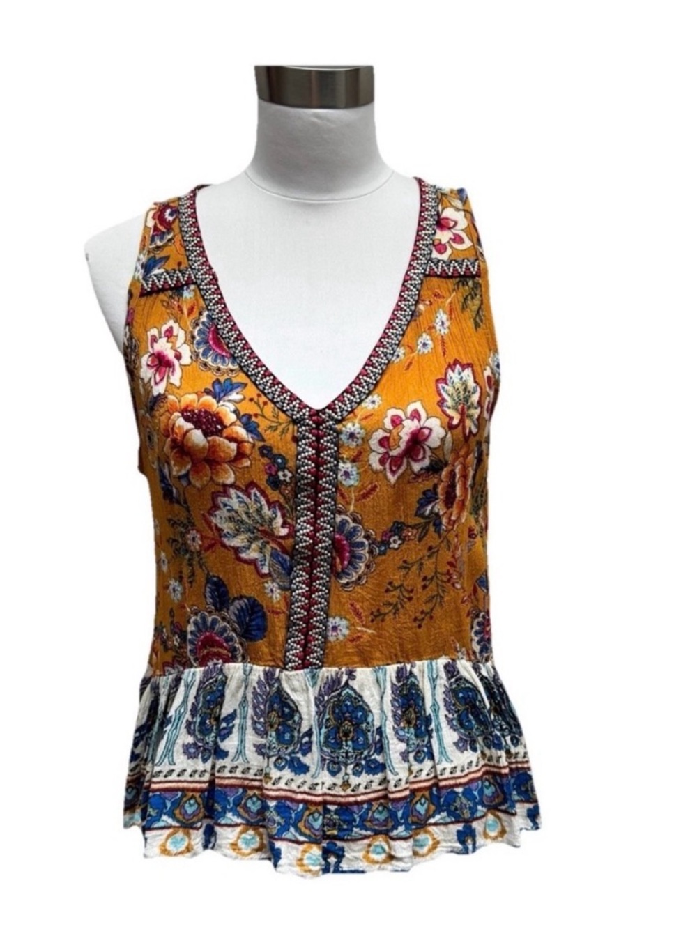 Patrons of Peace Floral Boho Babydoll Tank Top - Sz Small